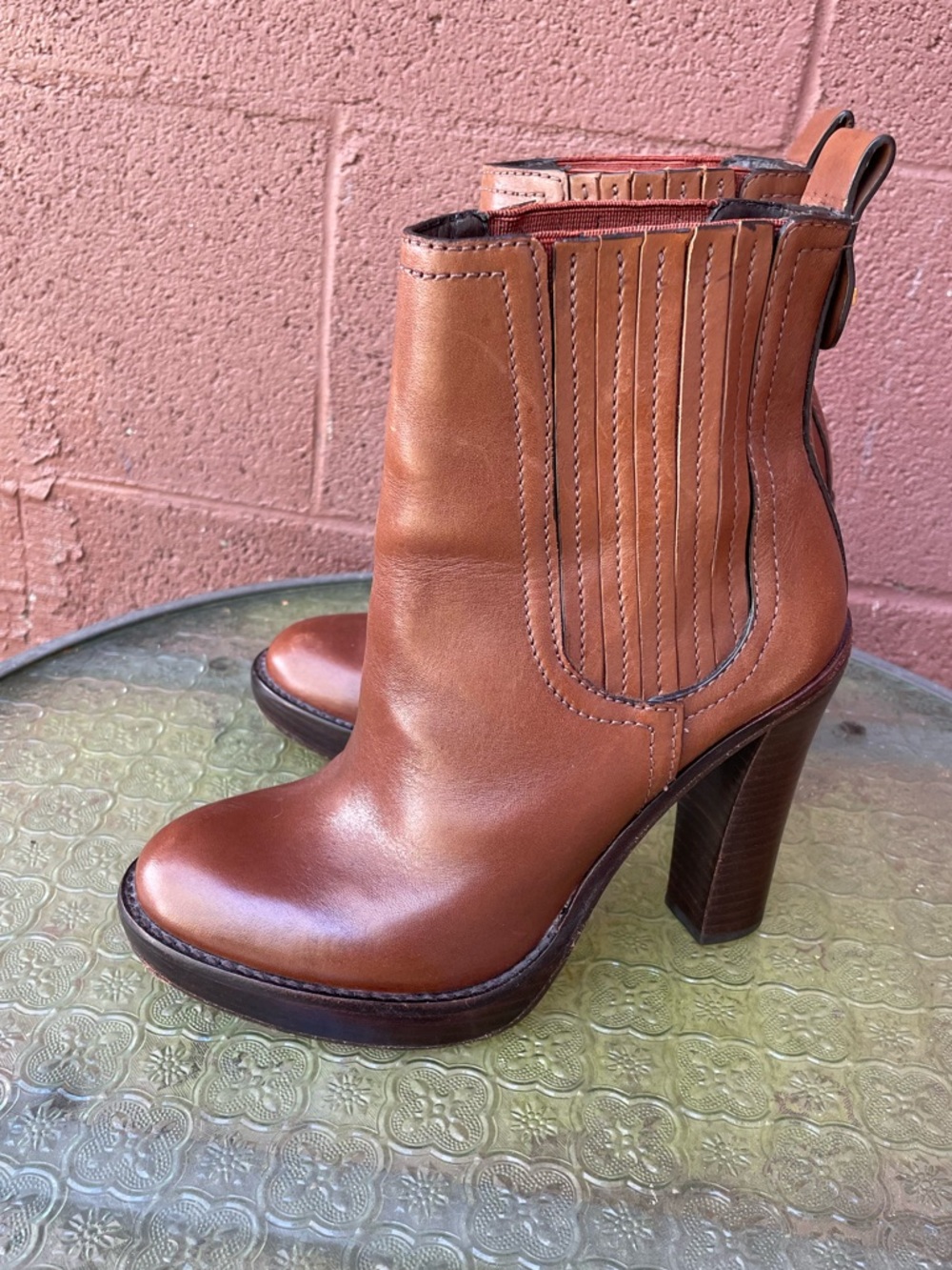 Tory Burch Brown Leather Heeled Ankle Booties Size 6